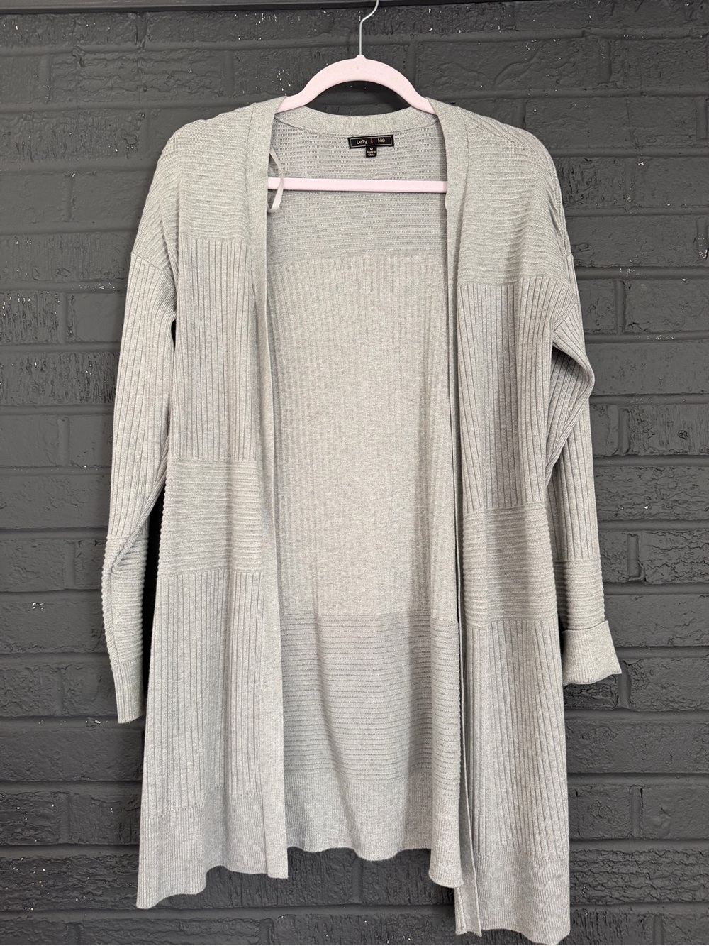 Light Gray Open-Front Ribbed Longline Cardigan - Women's